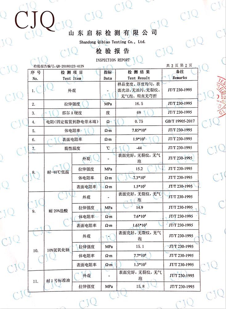 2018年HTY900型靜電拖地帶檢驗報告